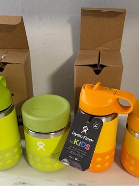 Hydro Flask Kids Lime Green Food Jar & Bright Orange Straw Bottle Set